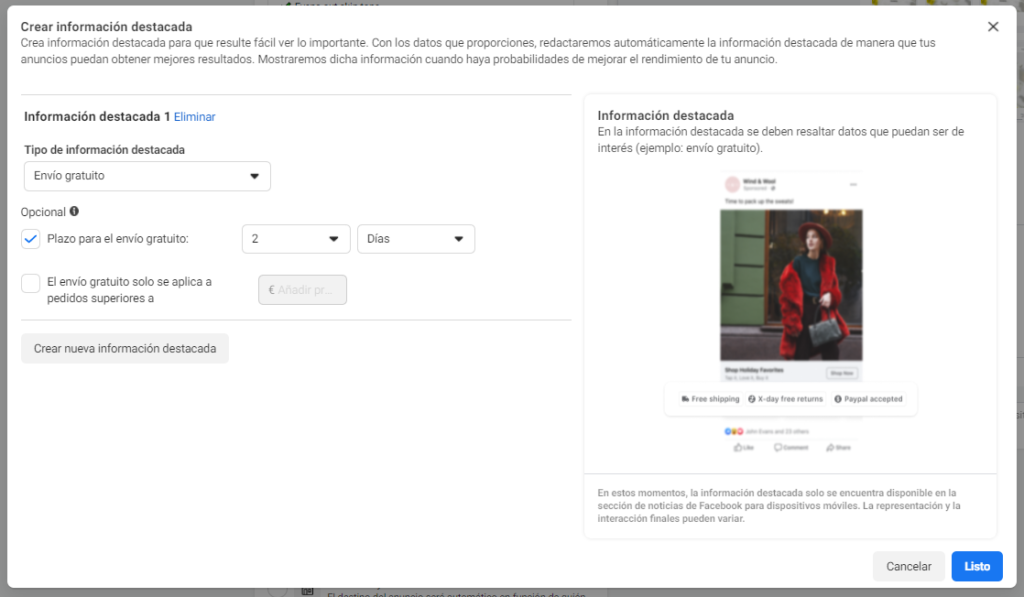 Información Destacada Facebook Ads